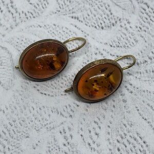 Vintage sterling silver real amber statement earrings